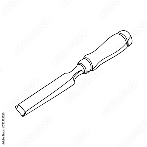 Vector line art illustration of a wood chisel tool, minimalist black outline used for carpentry, sculpture, or woodworking design