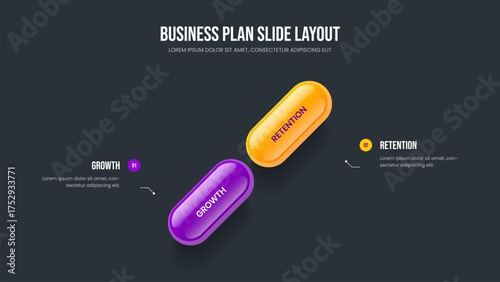 Modern Visualization Presentation Layout Vector Illustration. Consulting Forecast 2 Step Diagram Slideshow Template. Creative Report Two Element Infographic Slide Design.