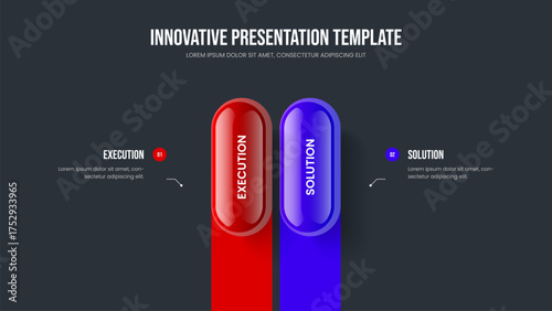 Service Planning 2 Element Infographic Frame Layout. Market Portfolio Slide Template Vector Illustration. Sales Forecast Two Option Diagram Presentation Design.