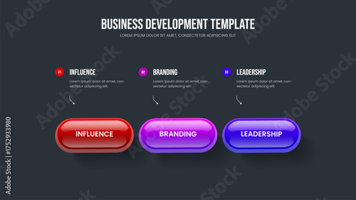 Project Visualization Presentation Design Vector Illustration. Financial Report 3 Option Infographic Slideshow Layout. Modern Growth Three Step Diagram Slide Template.