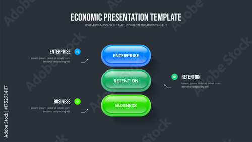 Project Analysis Presentation Design Vector Illustration. Advertising Forecast 3 Option Diagram Slide Layout. Investor Profile Three Step Infographic Frame Template.