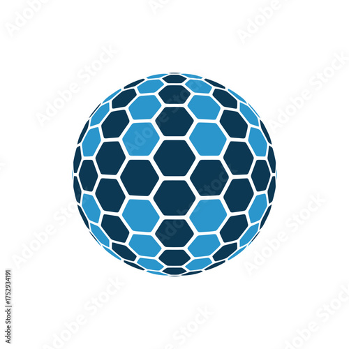 Abstract blue hexagonal sphere on white background