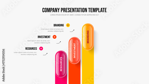 Advertising Visualization Three Element Infographic Frame Template. Creative Innovation 3 Option Diagram Slideshow Design. Marketing Report Slide Layout Vector Illustration.