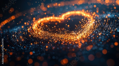 Luminous heart shape created from sparkling golden energy particles.