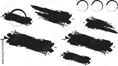 Mega bundle of different ink brush strokes:rectangle,square and round freehand drawings.Ink splatters,grungy painted lines,artistic design elements
