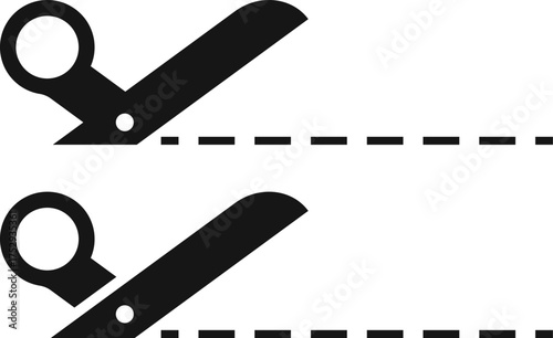 Scissors icon set.  Paper dash cut mark. Hairdressing sign business concept. Open barber, school, office symbol
