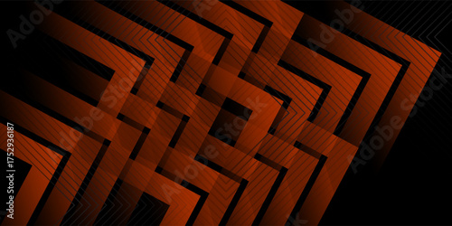 Futuristic design dark black background with orange arrow geometric 3D background overlap pattern layer on dark background. Eps10 vector
