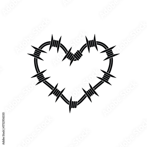 Barbed wire heart symbol of pain and protection