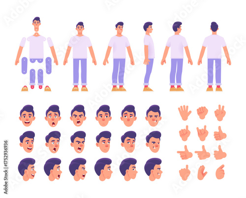 Customizable Flat Design Male Avatar: Expressive Animation Pack