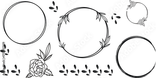 Set of black laurels frames branches. Vintage laurel wreaths collection. Hand drawn vector laurel leaves decorative elements. Leaves, swirls, ornate, award, icon. 