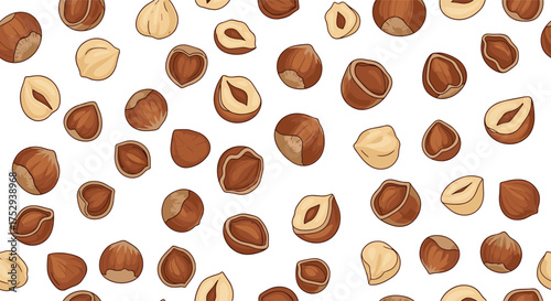 A delightful scattering of whole and halved hazelnuts creates a natural and wholesome food background.