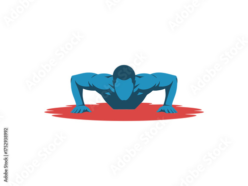 Man performing a push up exercise on a red mat