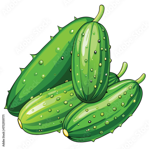 A stack of fresh green cucumbers with visible water droplets and prickly skins looks very appealing
