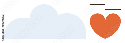 Red heart with motion lines beside a light blue cloud, representing emotions, love, connection, positivity, imagination, care, and dreams. Ideal for relationships health charity and simple flat