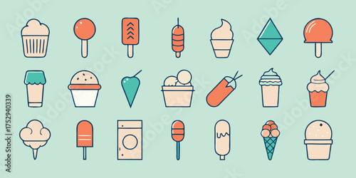 Array of summer treats like ice cream and popsicle icons sits on a light background