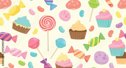 A delightful assortment of colorful candies and sweet treats fills the frame with vibrant energy.
