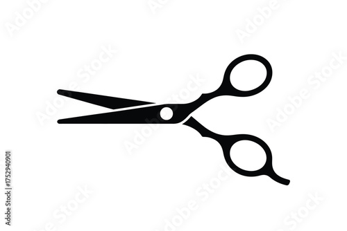 Black silhouette of open barber scissors on white background