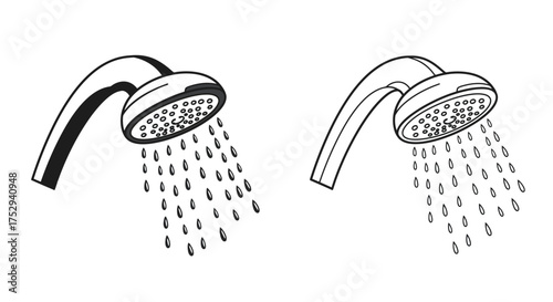 Two showerheads depicted in simple black and white line art style