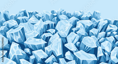 A sprawling landscape composed entirely of jagged, crystalline ice fragments under a pale blue sky.