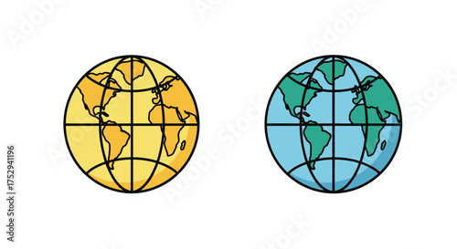 Two stylized earth globes depicted in oval shapes with landmass outlines