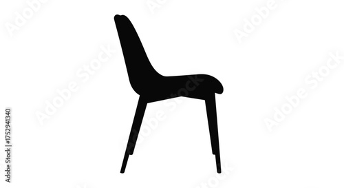 Simple black silhouette of a modern dining chair against a white background