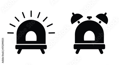 Two black alarm clock icons with ringing bells displayed prominently