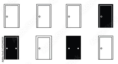 A grid of eight doors varying in color and detail is shown