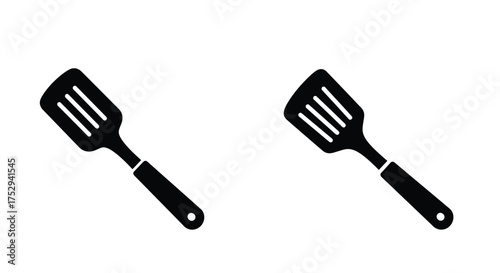 Simple black and white illustration of two kitchen spatulas on white background
