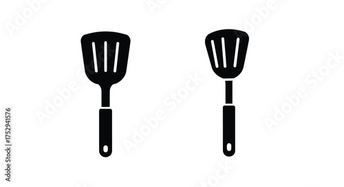 Simple black and white illustration of two kitchen spatulas displayed