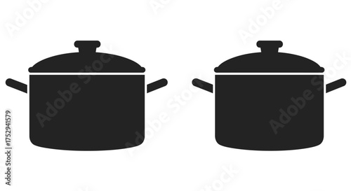 Simple black and white illustration of two cooking pots side by side