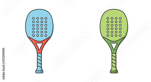 Two colorful pickleball paddles displayed side by side with dotted surfaces