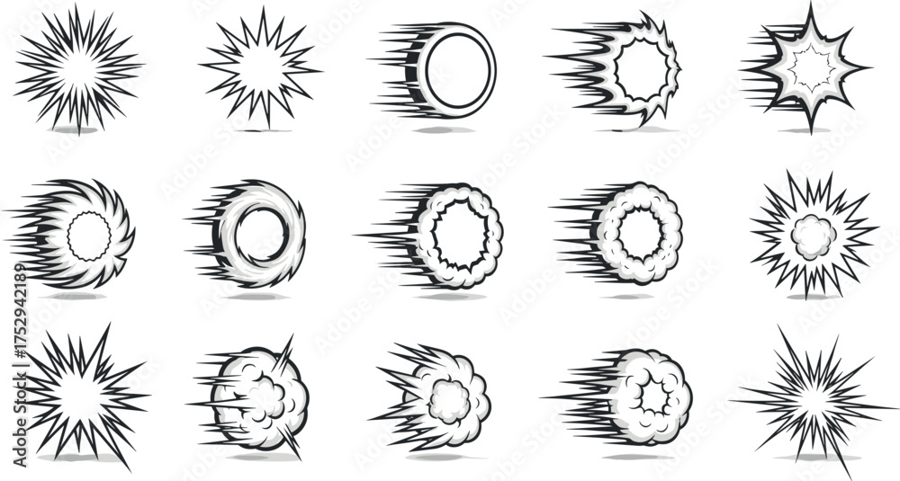 Fototapeta premium Explosions and Bursts A Collection of Dynamic Comic Book Style Effects