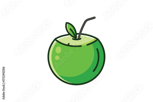 Stylized green apple with a dark outline appears against white background