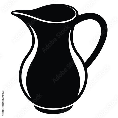 Monochrome pitcher shows an elegant curving form, exhibiting simple beauty through contrast and proportion