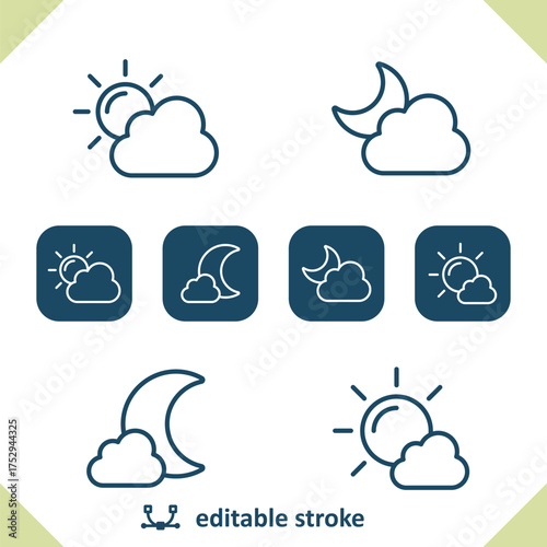 Weather Icons. Sun, Day, Moon, Night, Cloud, Cloudy