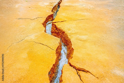 Cracked earth surface with a deep, winding fissure