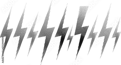 Array of lightning bolt icons in a grayscale halftone pattern, representing energy, power, and electricity, suitable for graphic design