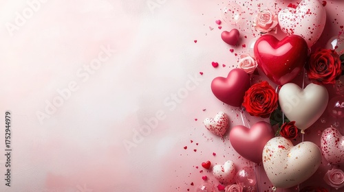 Romantic Valentines Day Hearts and Roses Background.