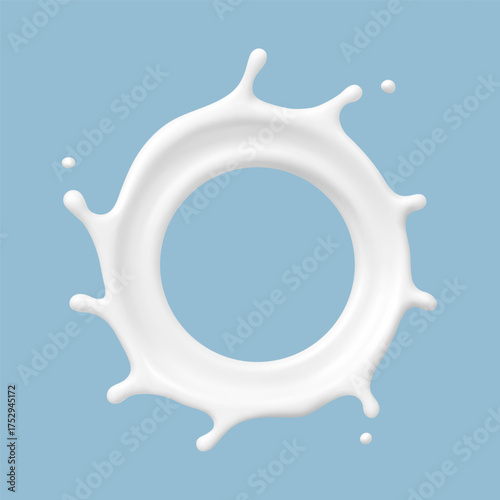 Milk circle splash isolated on blue background. Vector dairy concept