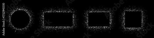 Spray paint frames with soft splatter texture in square, rectangular, and circular shapes. Grunge stencil borders for banner, label, or graffiti design. Urban vector illustration.