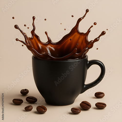 Wallpaper Mural Black Coffee Mug With Dramatic Splash Of Coffee And Beans In Studio Shot Torontodigital.ca