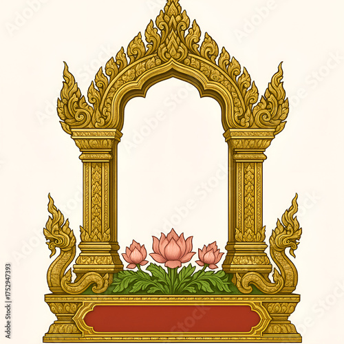 Wallpaper Mural Ornate Golden Arch Frame With Lotus Flowers And Intricate Carvings For Traditional Decor Torontodigital.ca