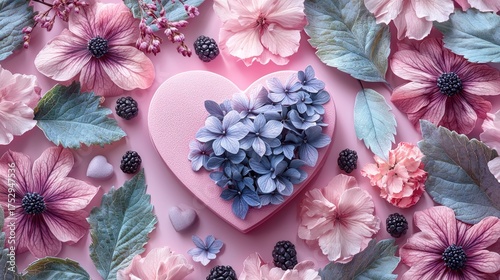 Beautiful Pink and Blue Floral Heart Arrangement.