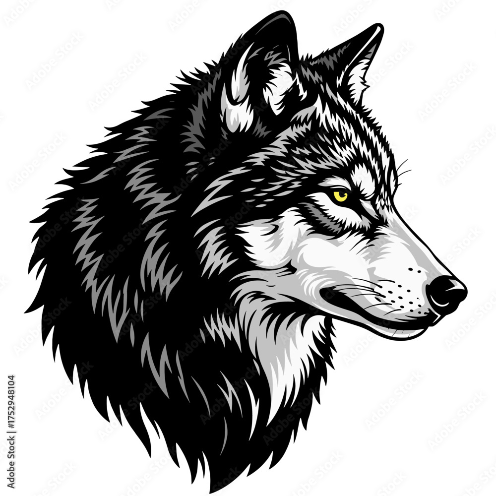 Fototapeta Fierce Wolf Head With Yellow Eyes Vector Illustration