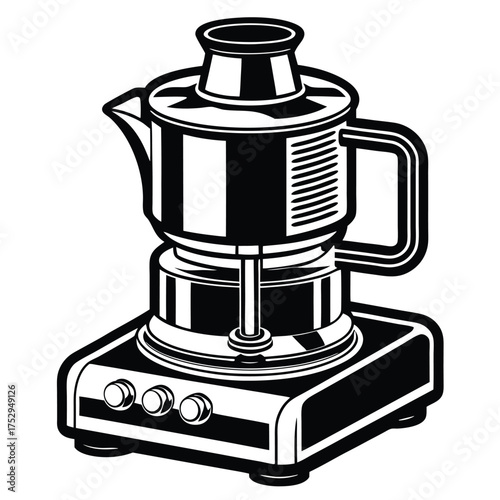 Isolated monochrome food processor exhibits striking contrast and bold lines showcasing modern kitchen technology