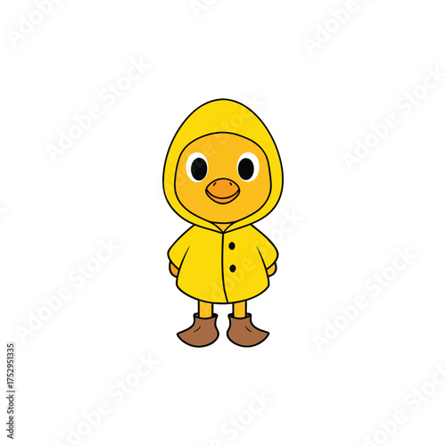 cute duckling wearing a raincoat and boots on a white background