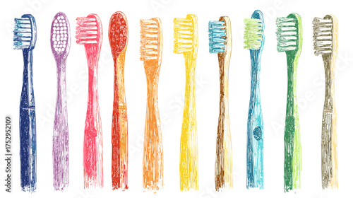 Colorful Collection of Toothbrushes Displayed in a Row on a Neutral Background