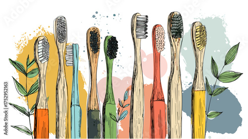 Colorful Collection of Toothbrushes Displayed in a Row on a Neutral Background