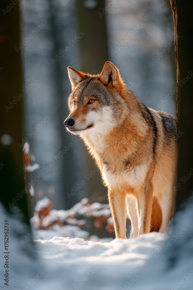 Fototapeta premium Majestic wolf in a snowy forest