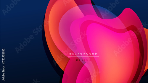 Abstract layers create vibrant floral shape. Gradient colors blend, forming modern background design. Dark backdrop emphasizes bright hues.